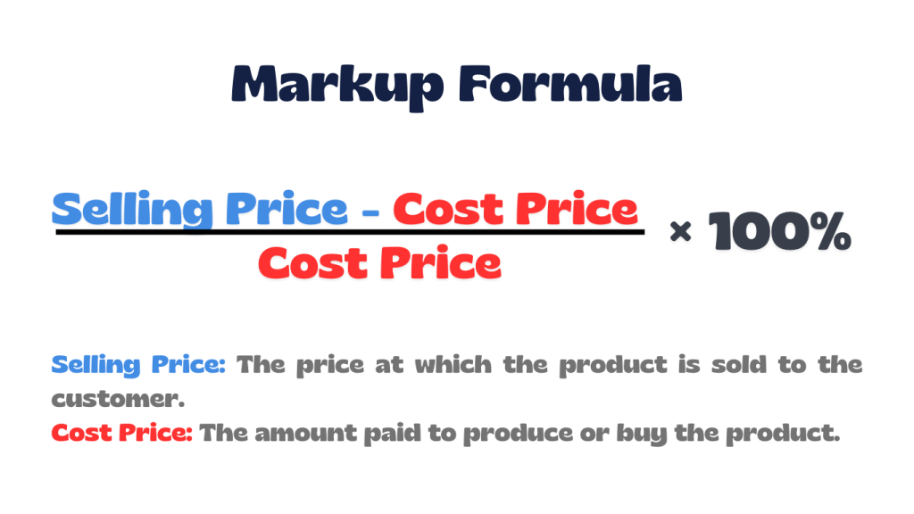 These image shows the markup formula which is used also in our markup calculator.
